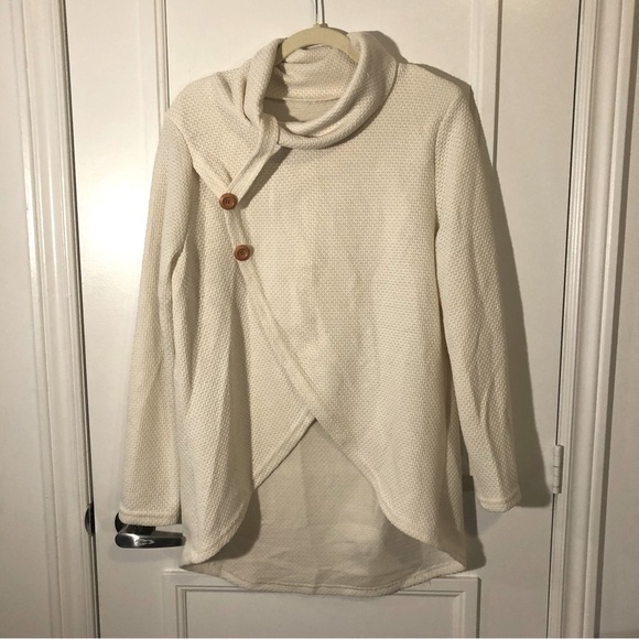 Turtleneck /Cowl Neck Sweater, Long, with Button Detail, Cream, Women’s … - Picture 1 of 5